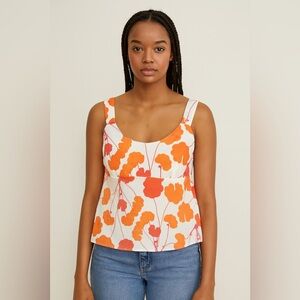 Anthropologie White Tank Top with Orange Floral Print